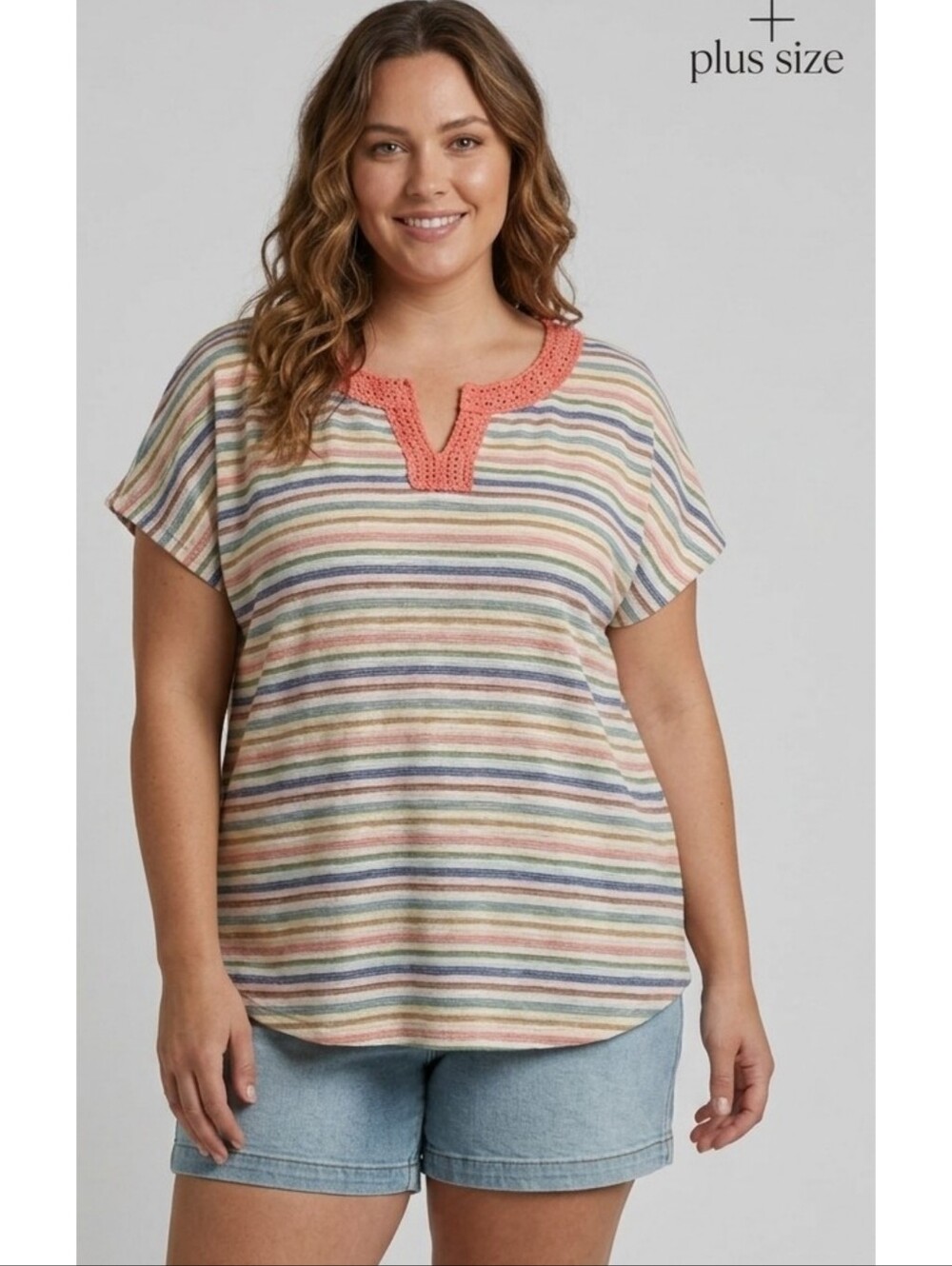 Talbots Woman Cap Sleeve Striped V-Neck Tee White Size 2X